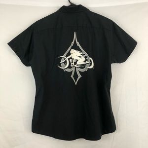 Port Authority One Bad Bitch Motorcycle Spade Black Button Down Top L